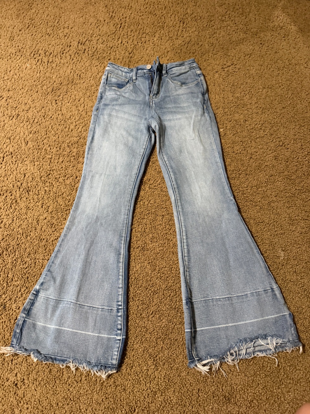 Light Blue High-Rise Flare Jeans with Frayed Hem